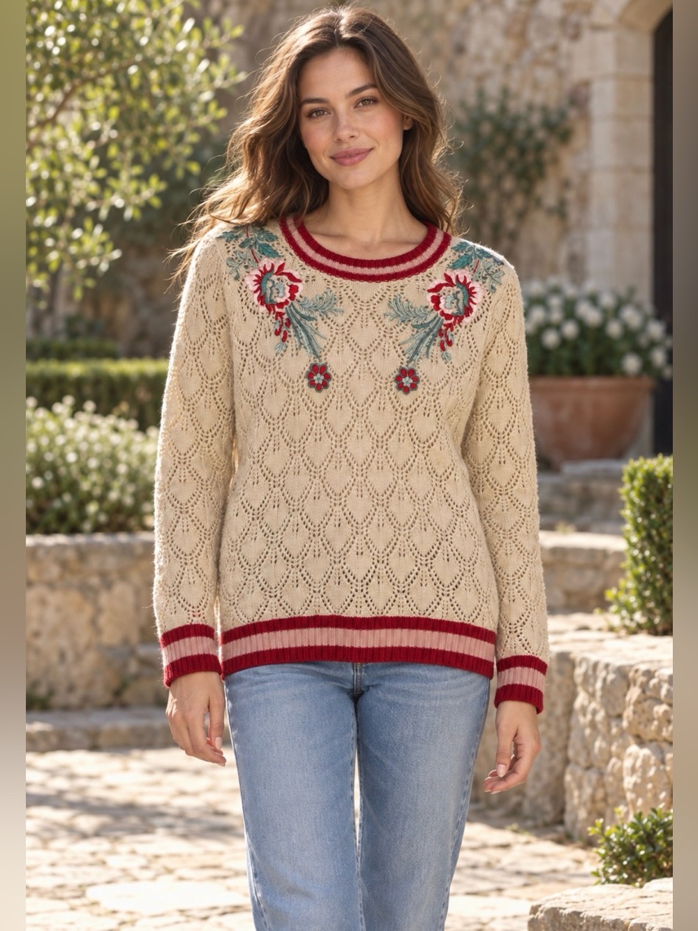 Maje Embroidery Knit Cotton And Wool Blend Jumper Size 2